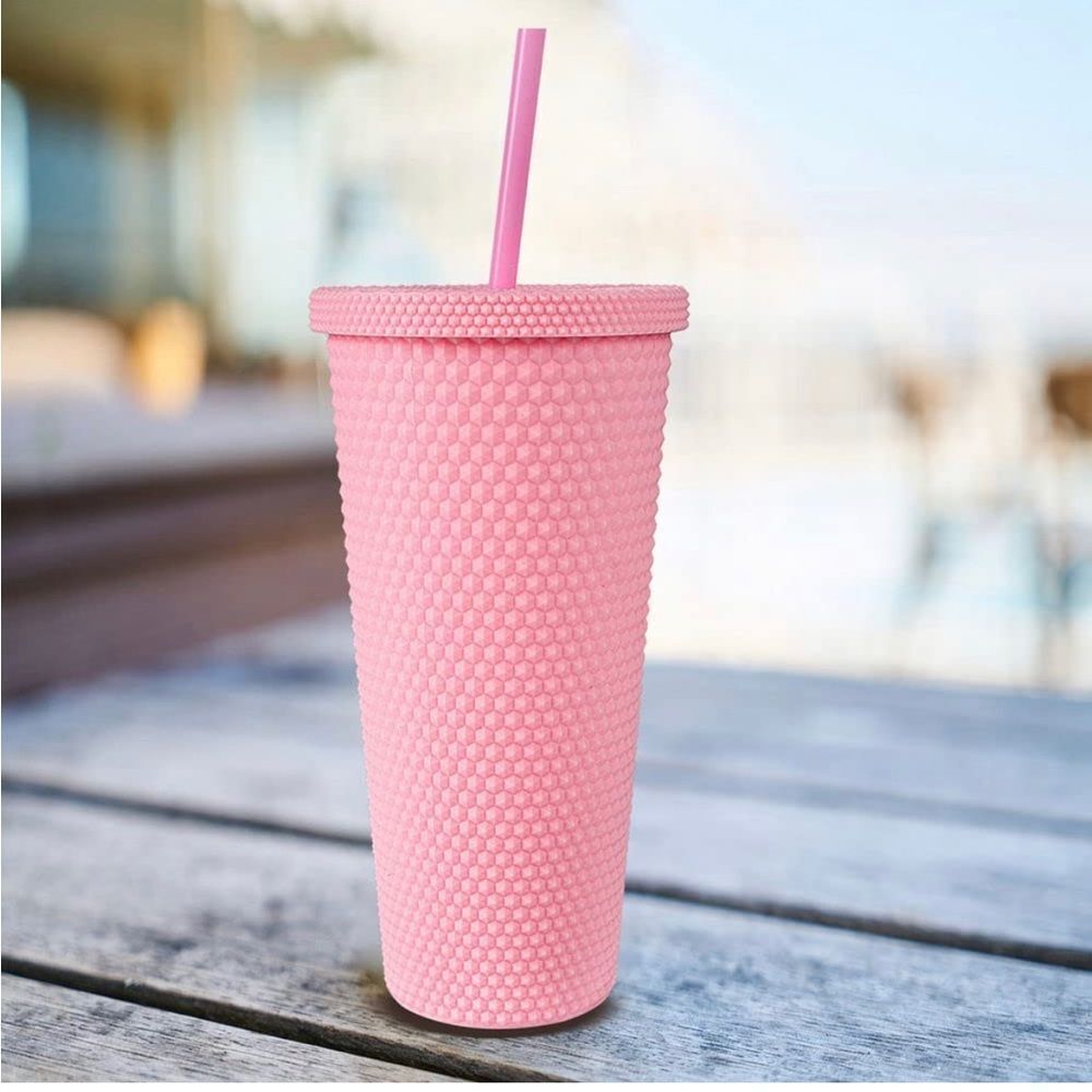 Studded Water Tumbler Cup with Lid and Straw, Studded BPA Free Leak Proof 24 oz